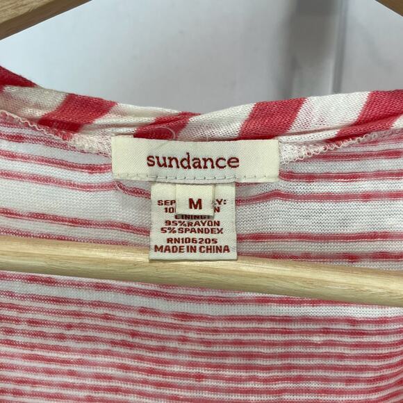 SUNDANCE M Striped Linen Knit Sleeveless Midi Dress Lined Asymmetric Hem Pink - Picture 4 of 10